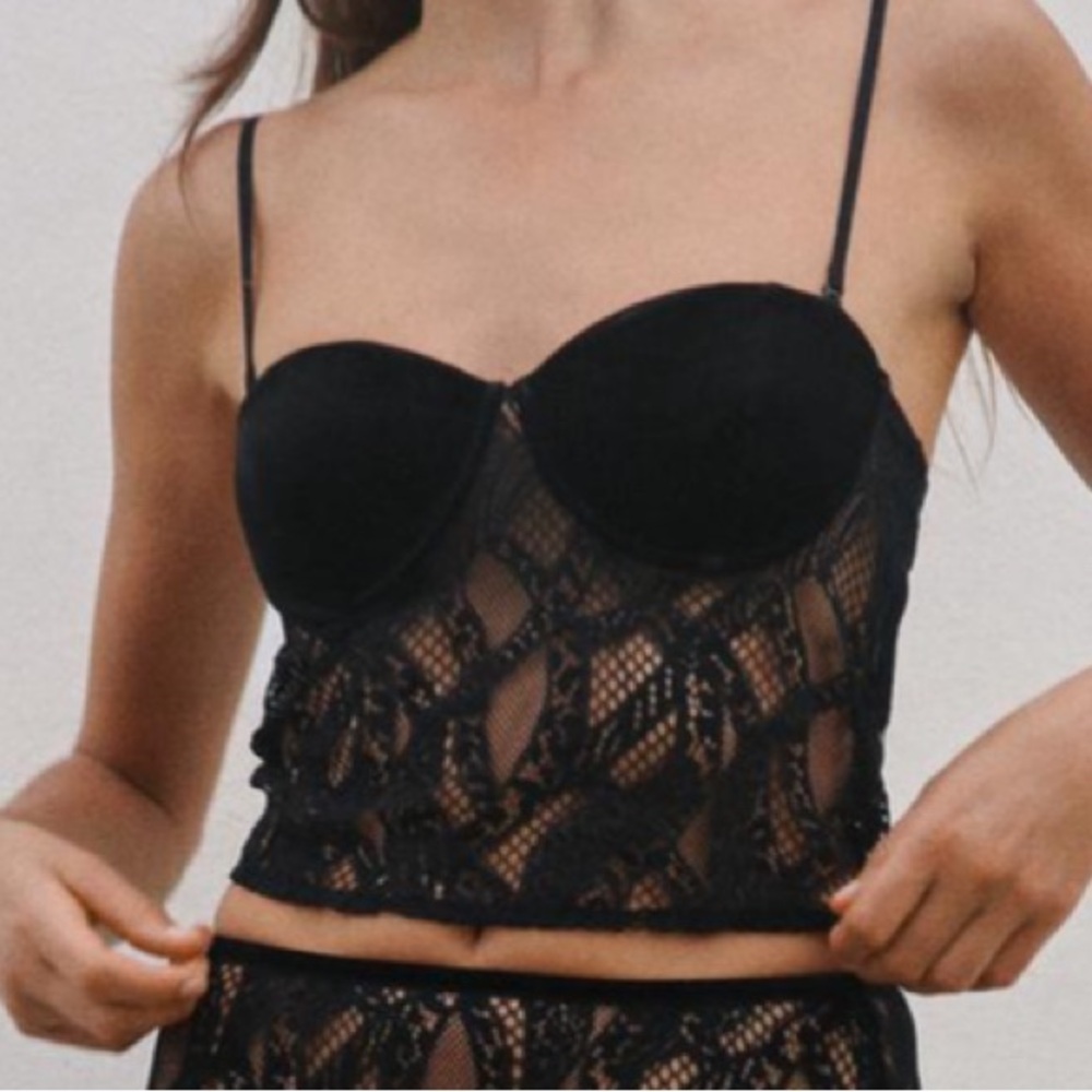BNWT ZARA VELVET LACE TOP